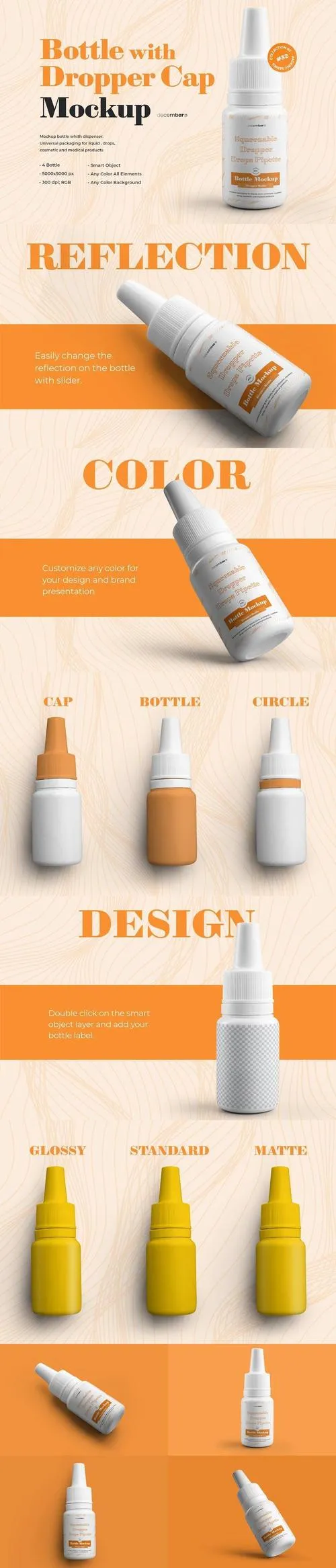 4 Mockups Dropper Bottles (ear / eye drops)