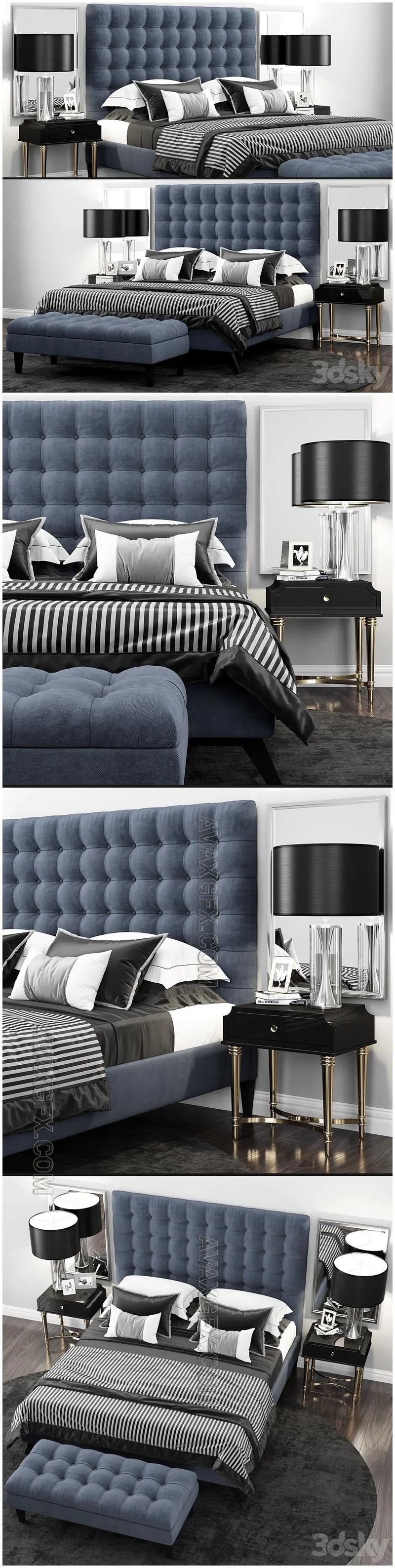 Bed TOV Furniture Eden Grey Velvet Tufted - 3D Model