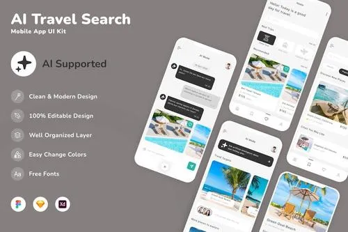 AI Travel Search Mobile App UI Kit