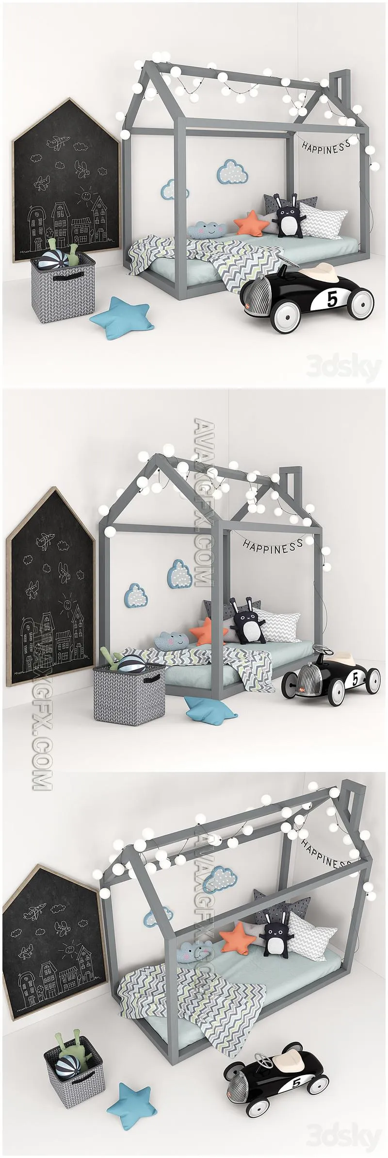 Bed-house with a set of accessories for children - 3D Model