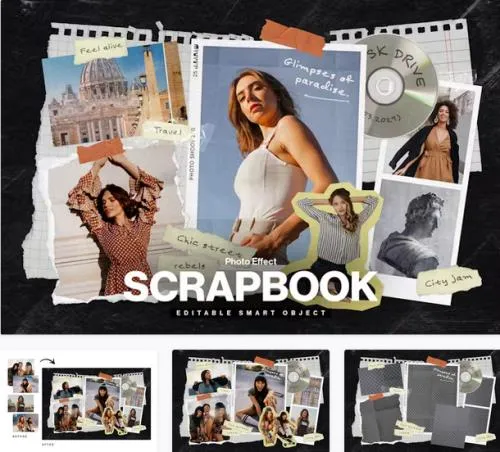 Photo Collage Scrapbook Mockup Template - 99JLSHS
