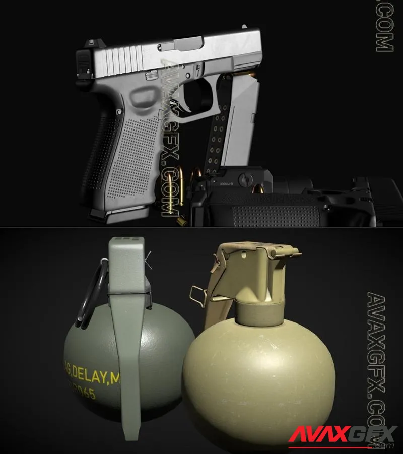 G19 Gen 4 Pistol and M67 Grenade - STL 3D Model