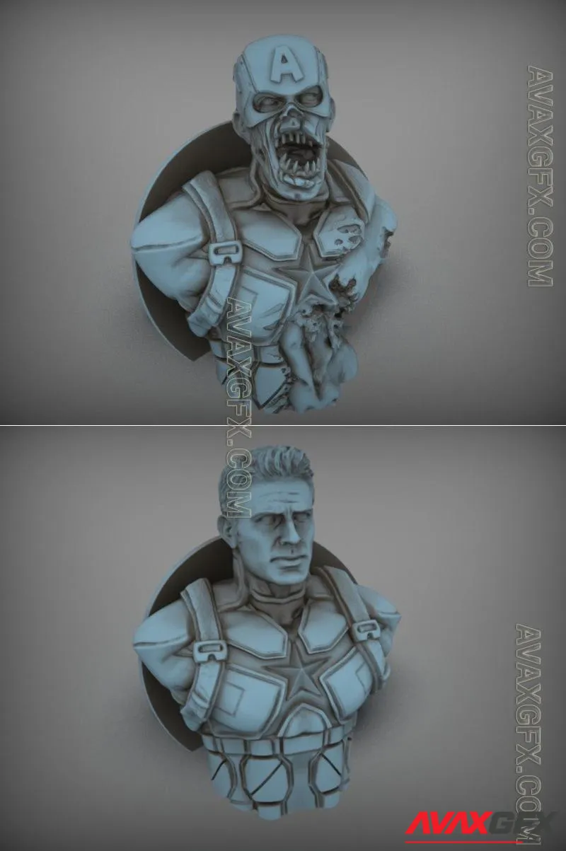 Captain America - Zombie and Captain America - No Helmet - STL 3D Model