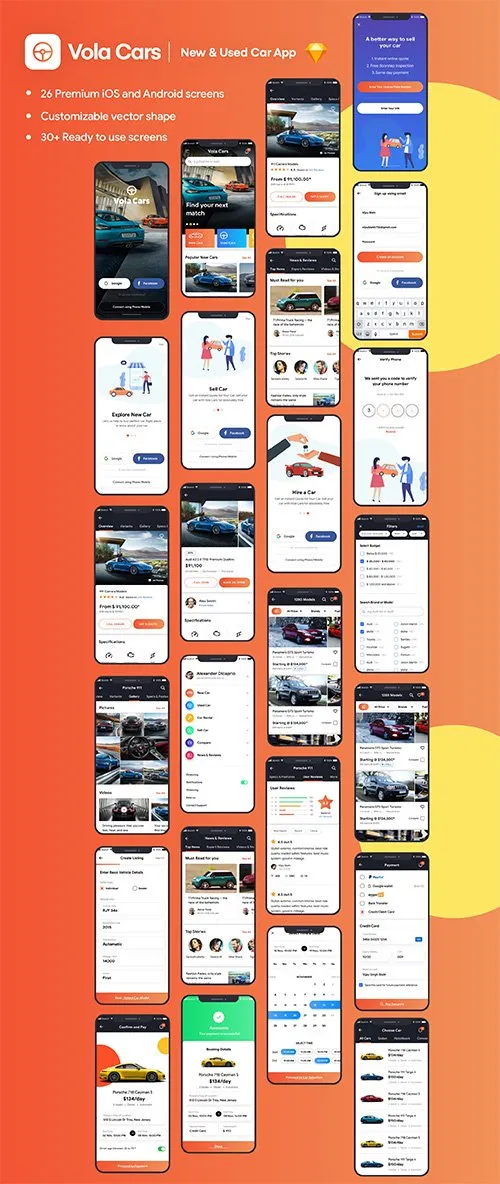 Vola Cars Premium iOS App UI Kit Sketch