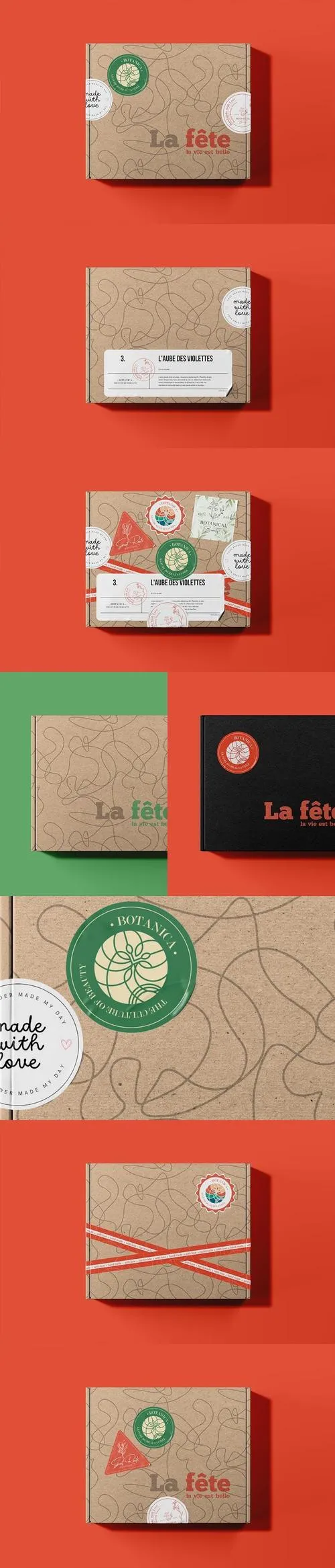Kraft Box with Set of Different Stickers Mockup