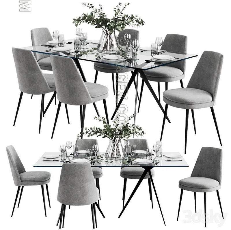 West Elm Dinning Set 6 - 3D Model