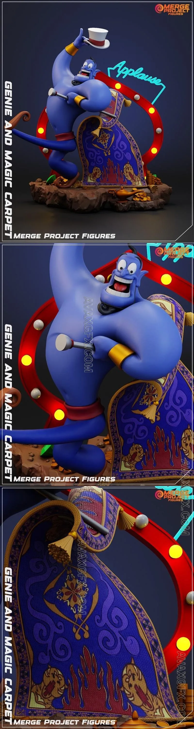 Merge Project Figures - Genie And Magic Carpet - STL 3D Model