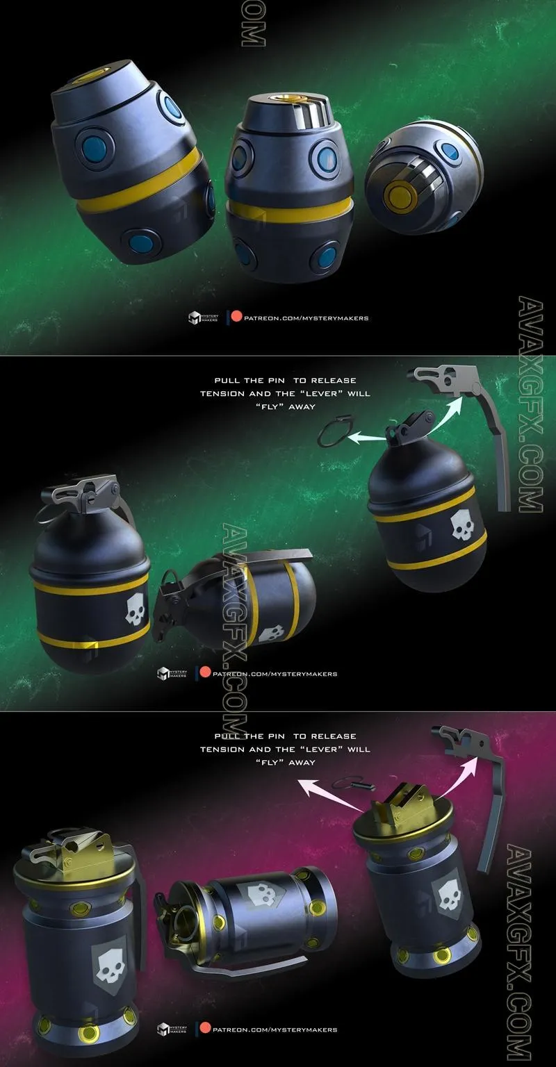 G3 smoke grenade and G6 Frag grenade and G6 Impact - STL 3D Model