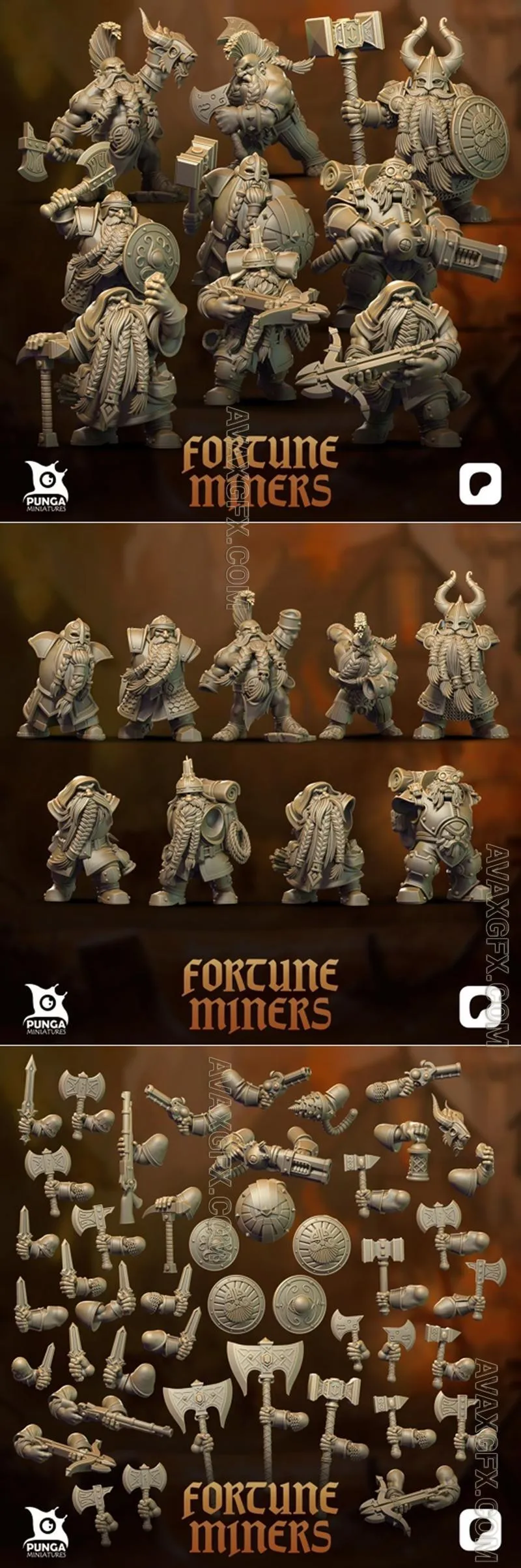 Punga Miniatures - Fortune Miners - STL 3D Model