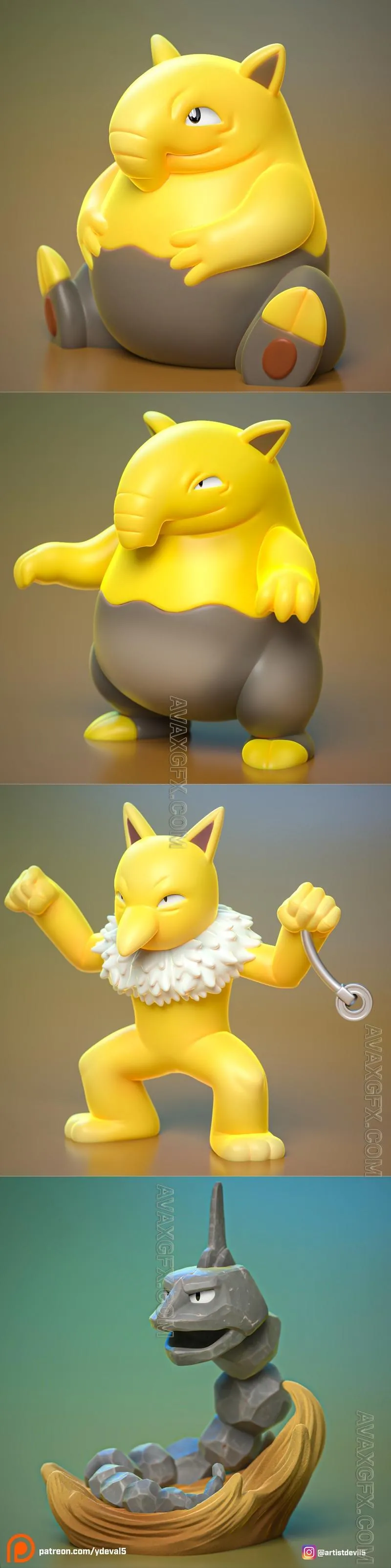 Ydeval - Drowzee and Hypno and Onix - STL 3D Model