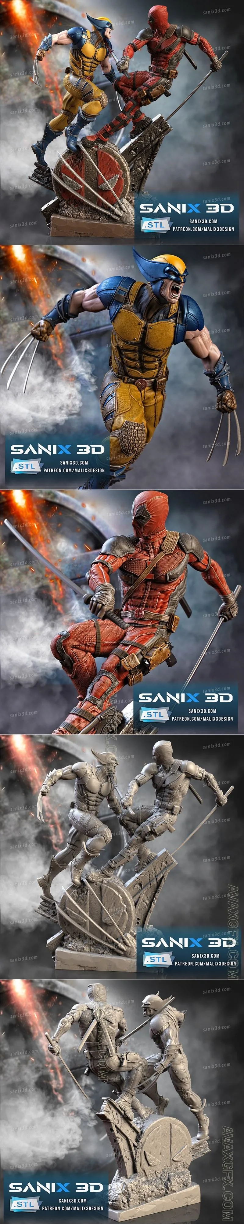 Sanix - Deadpool vs. Wolverine - STL 3D Model