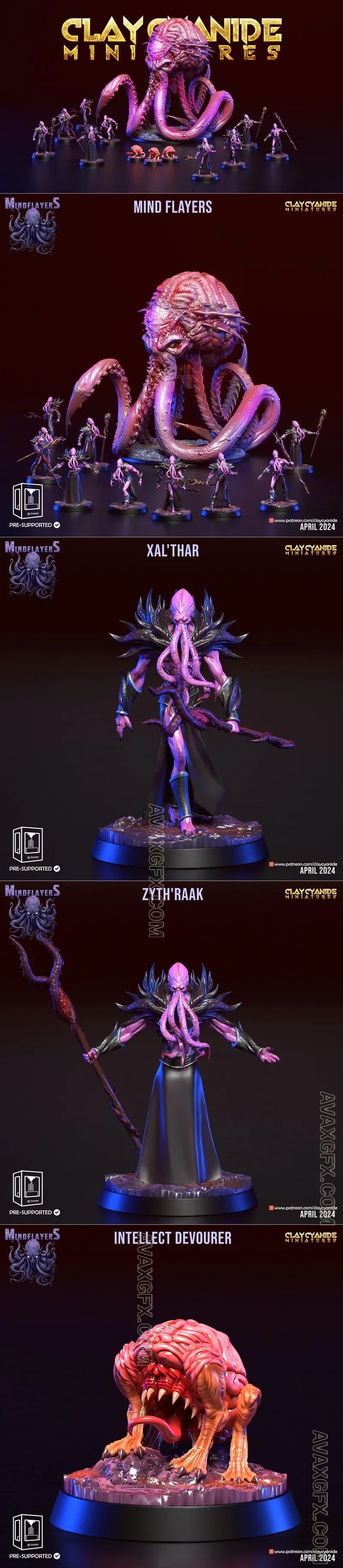 Clay Cyanide Miniatures – Mind Flayers April 2024 - STL 3D Model