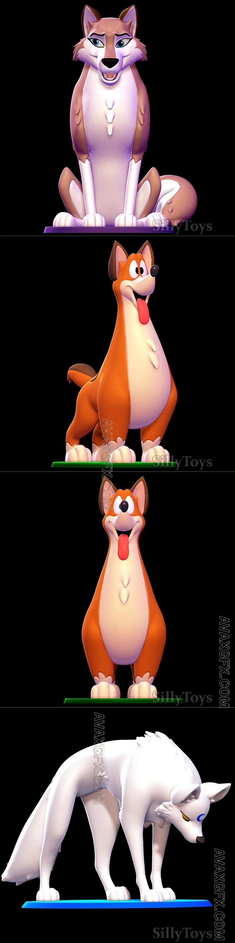 Aleu - Balto and Buttons - Animaniacs and White Wolf - STL 3D Model