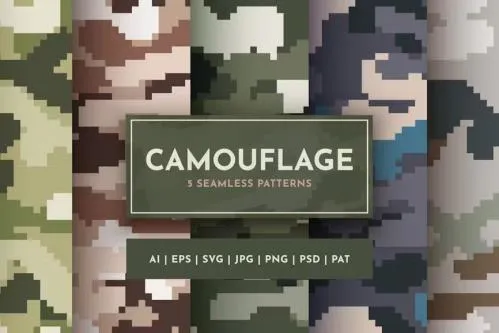 Set 5 Seamless Camouflage Patterns - 92197486