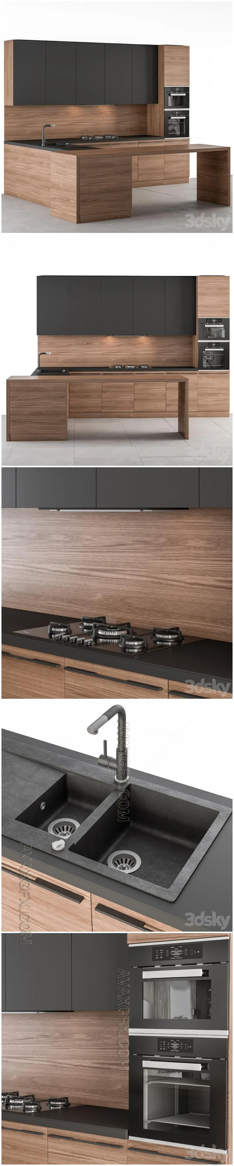 Kitchen Modern - Wooden and Black 59 - 3D Model