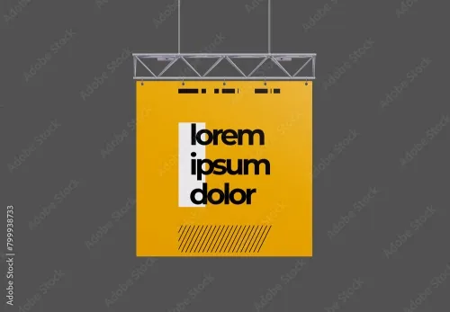 Front View of Hanging Exhibition Banner Mockup 799938733