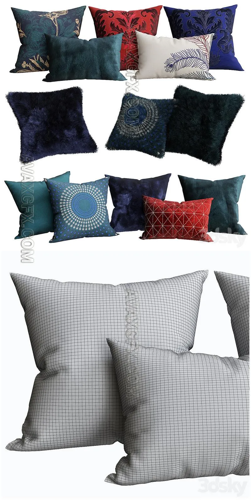 Jewel Tone Decorative Pillow Collection - 3D Model