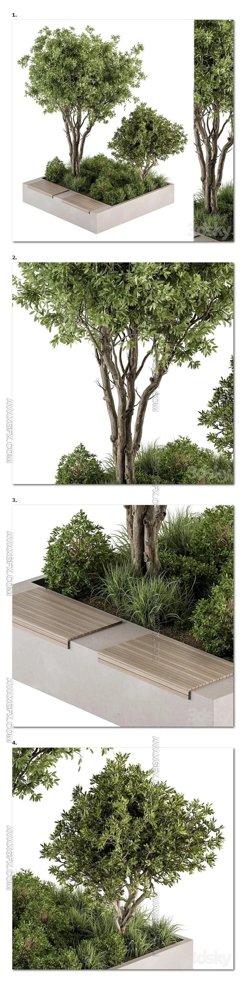 Urban Furniture Bench with Plants 45 - 3D Model