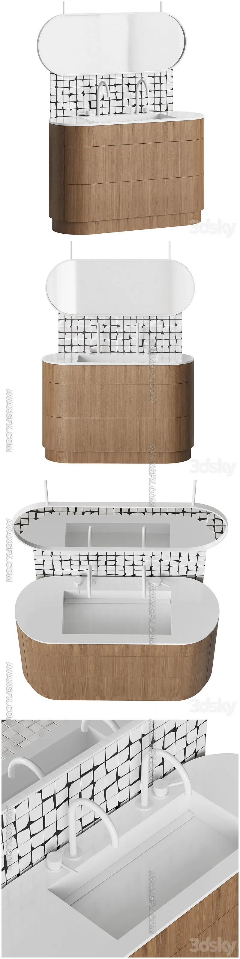 Bathroom furniture japandi - 3D Model