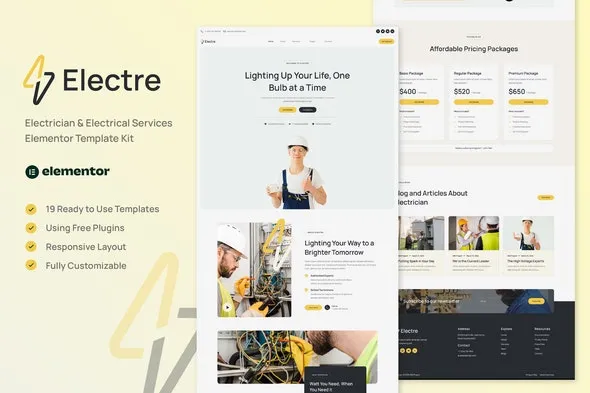 Electre - Electrician & Electrical Services Elementor Template Kit 51650892
