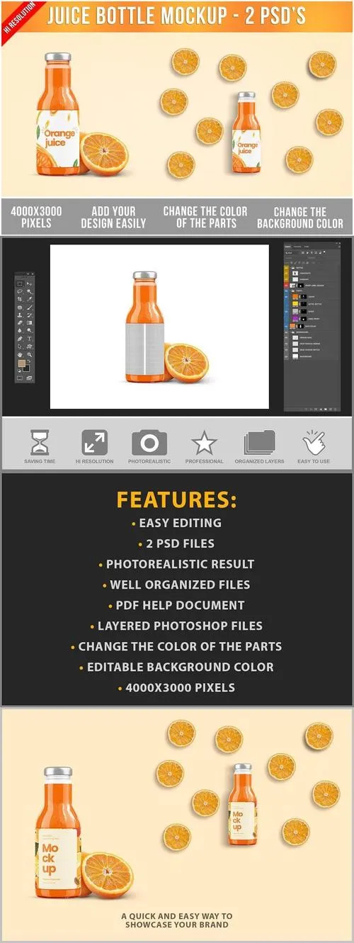 Juice Bottle with label Mockup