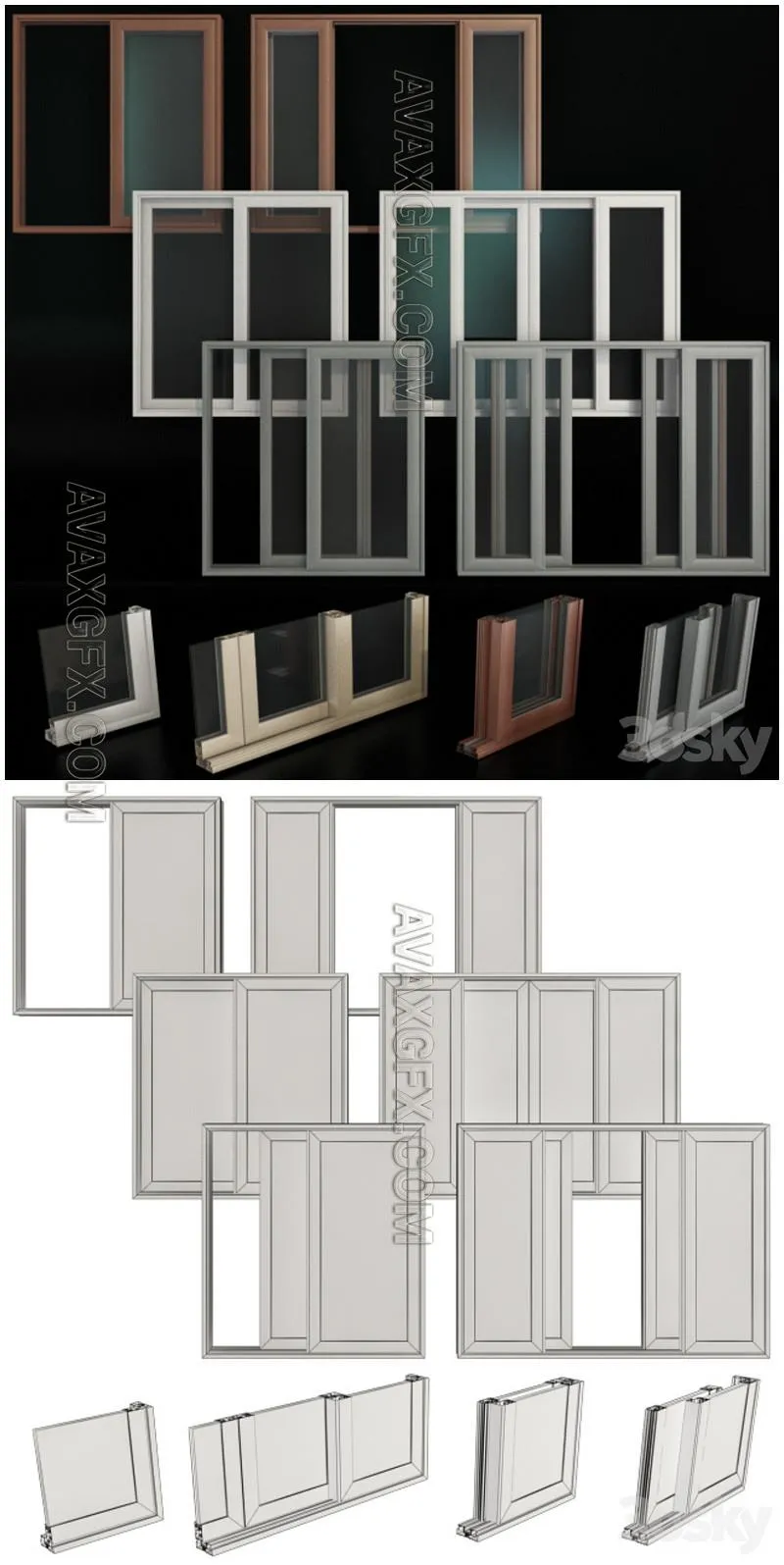 Sliding Stained Glass Aluminum Doors - 3D Model