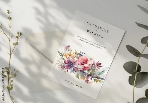 Mockup Layout For Wedding Card Invitation With Delicate Floral and Generative ai 799958215