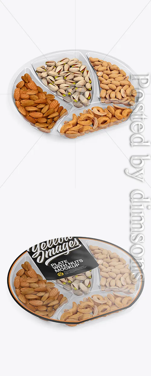 Plate with Nuts in Matte Film Mockup - Half Side View (High Angle Shot) 21105 Layered TIF