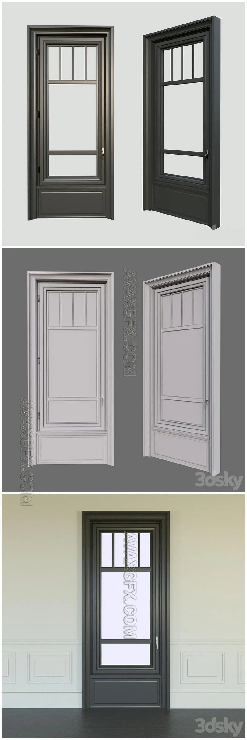 A window in the classical style. The material is dark wood - 3D Model