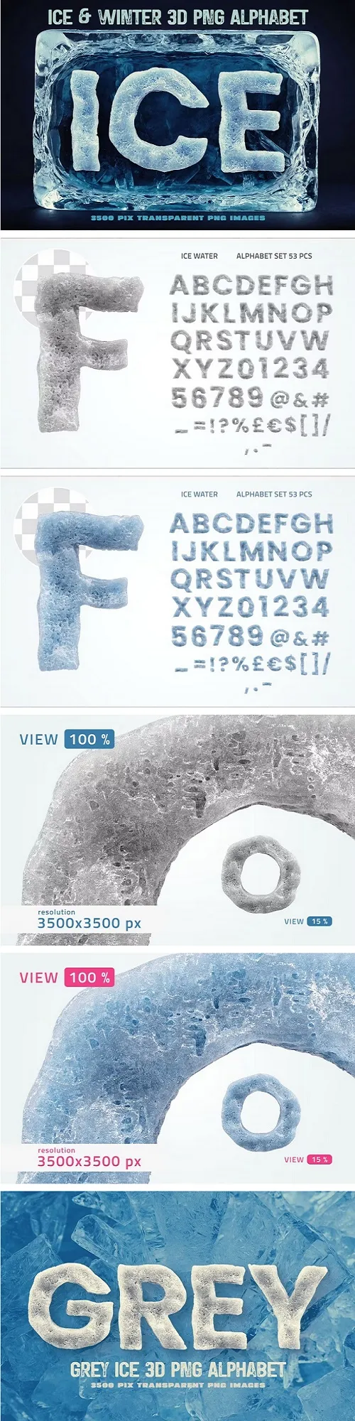 Ice or Water PNG Alphabet - XYFGAZX