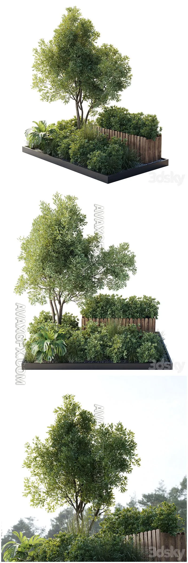 Garden plants set in a box - outdoor set 150 - 3D Model