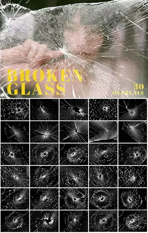 30 Broken Glass Texture Overlays - WGKT8K9