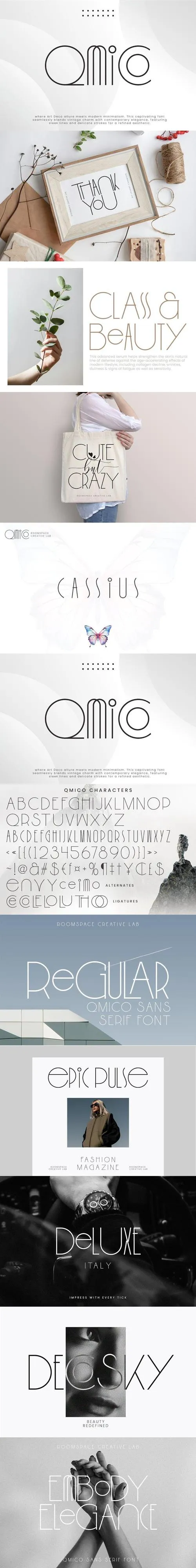 Qmico - Modern Minimal Art Deco Font