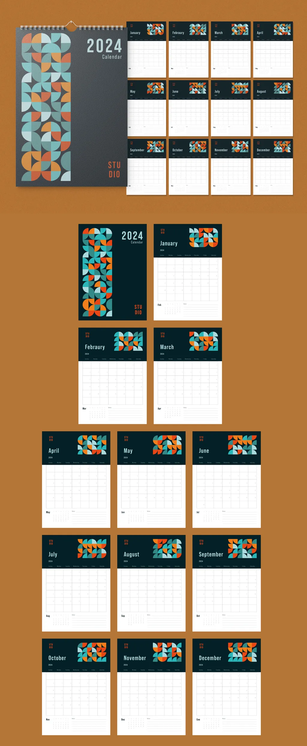 Adobestock - 2024 Desk Calendar Layout 758298915