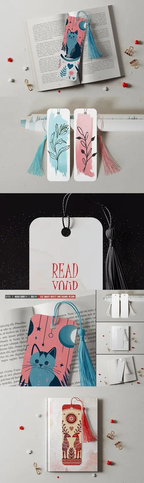 Cardboard Bookmark with Tassel Mockup