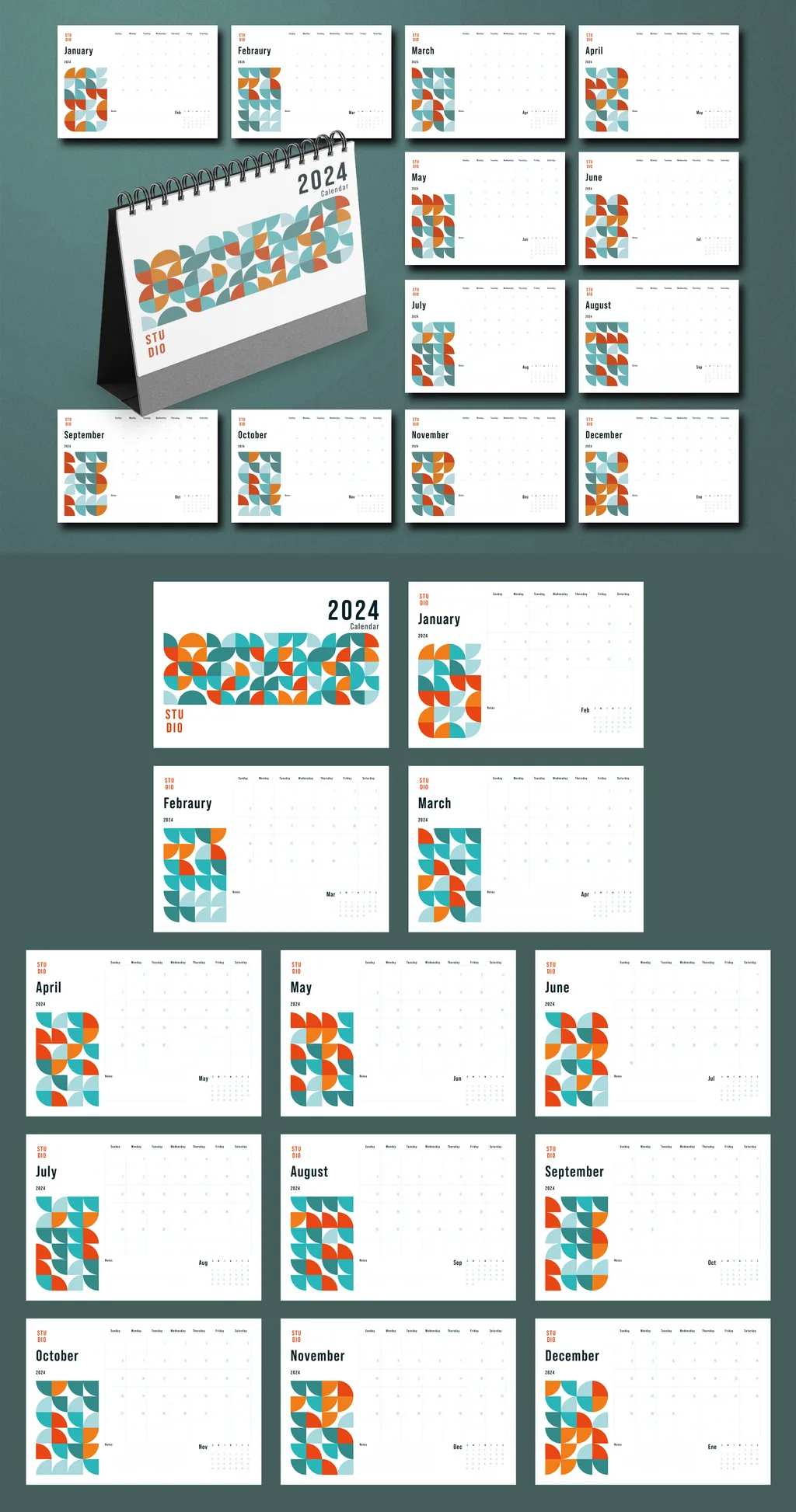 Adobestock - 2024 Desk Calendar Layout 758298945