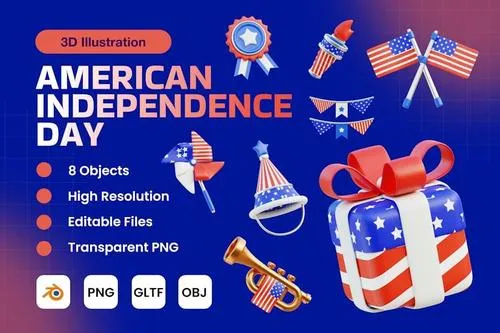 American Independence Day 3D Icons V.3