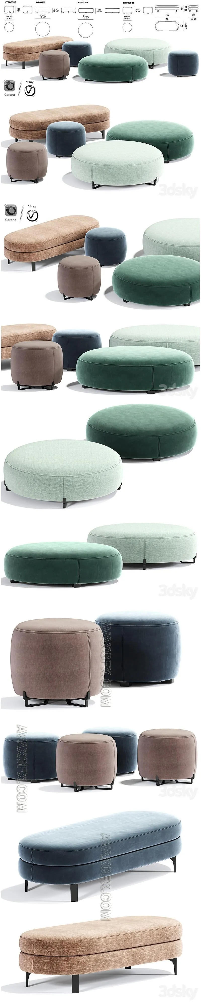 Poliform New York Pouf Round - 3D Model