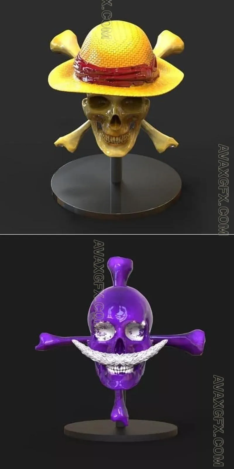 Mugiwara Skull Skulls Luffy One Piece and White Beard Skull Skulls One Piece - STL 3D Model