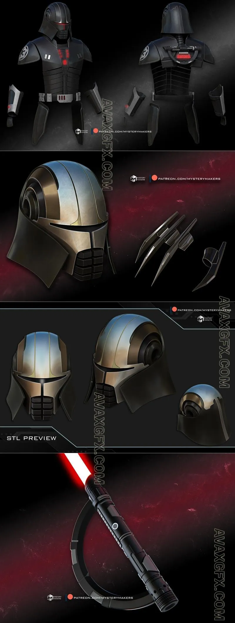 Inquisitor Starkiller armor and Starkiller helmet and claws - STL 3D Model