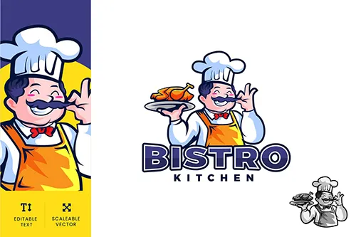 Bistro Kitchen Food Logo Illustration Vector