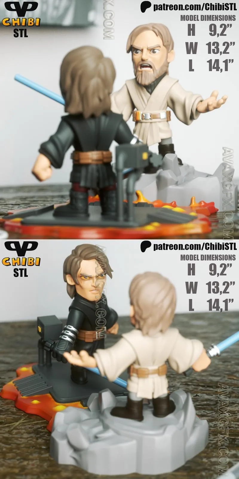 3DXM - Obi Wan Kenobi vs Anakin Chibi - STL 3D Model