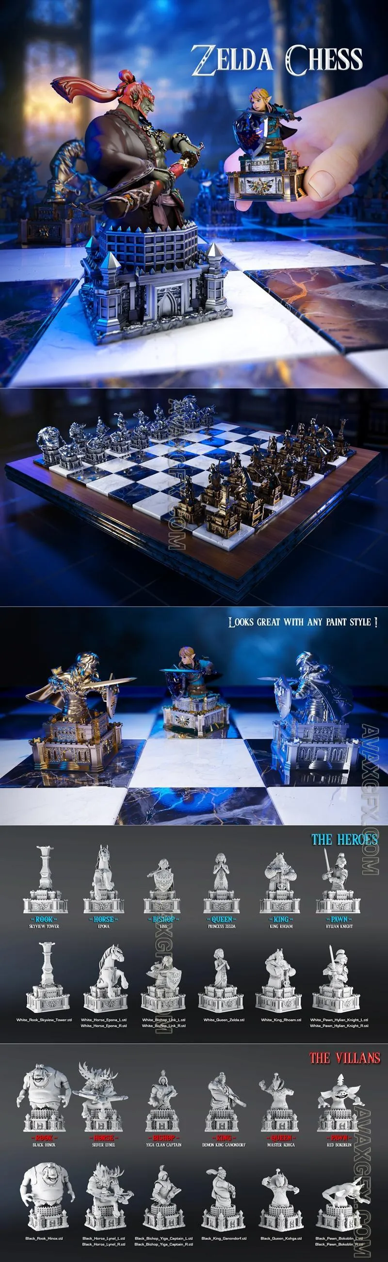 Legend of Zelda Chess Set - STL 3D Model
