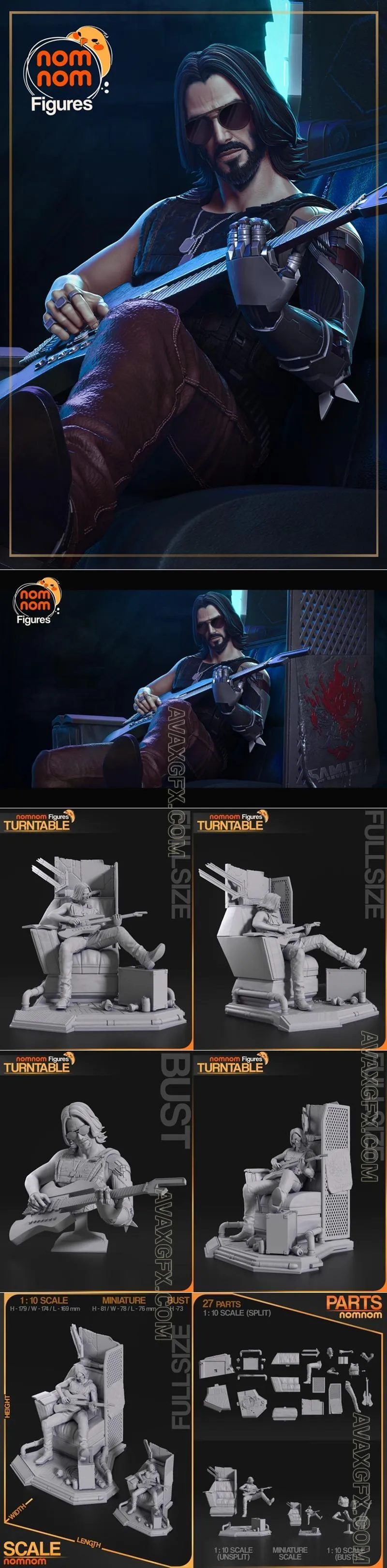 Nomnom Figures - Johnny Silverhand from Cyberpunk 2077 - STL 3D Model