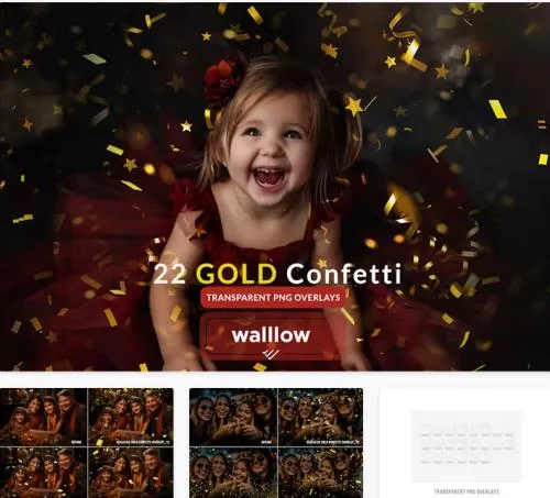 Gold confetti transparent overlays - 244564435