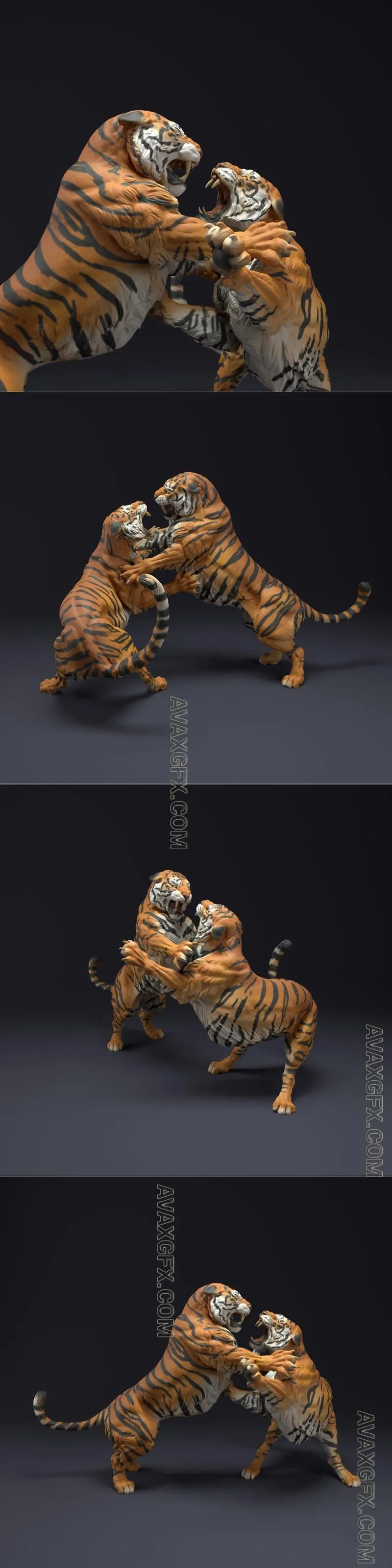 Bengal Tigers Fight - STL 3D Model