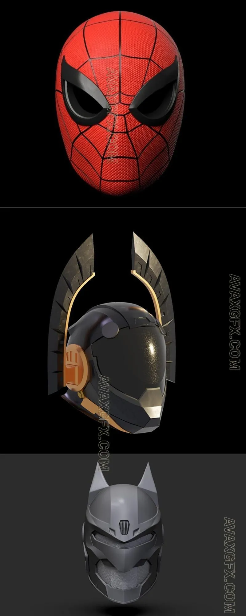 Amazing Spiderman Mask and Batman Concept 2 and Helldivers Saviour of the Free Helmet - STL 3D Model