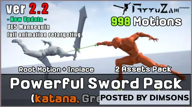 Unreal Engine Animations 2 Assets Powerful Sword Pack v5.3