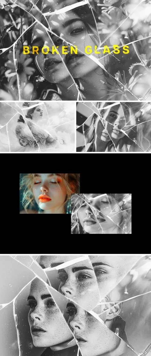 Monochrome Broken Glass Photo Effect - 280354579