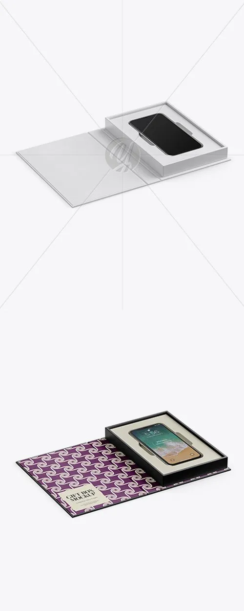 Textured Gift Box With Apple iPhone X Mockup Half Side View 30115 TIF